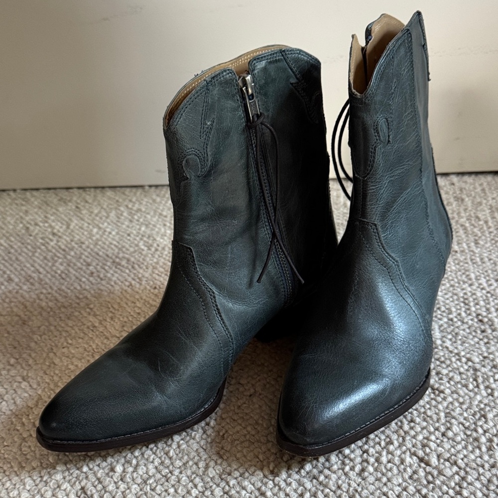 Free People New Frontier Western Boot Dark Blue Leather Ankle Boots. - Picture 2 of 6